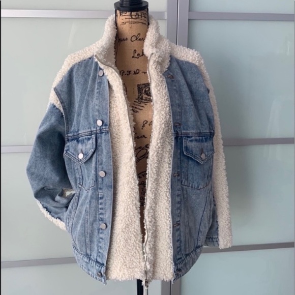 NWOT Blank NYC Bear Hug Jean Denim Sherpa Jean Jacket Small S - Picture 4 of 13